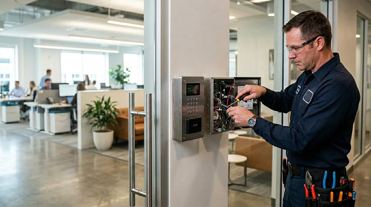 Commercial locksmith service at a Sacramento business entrance